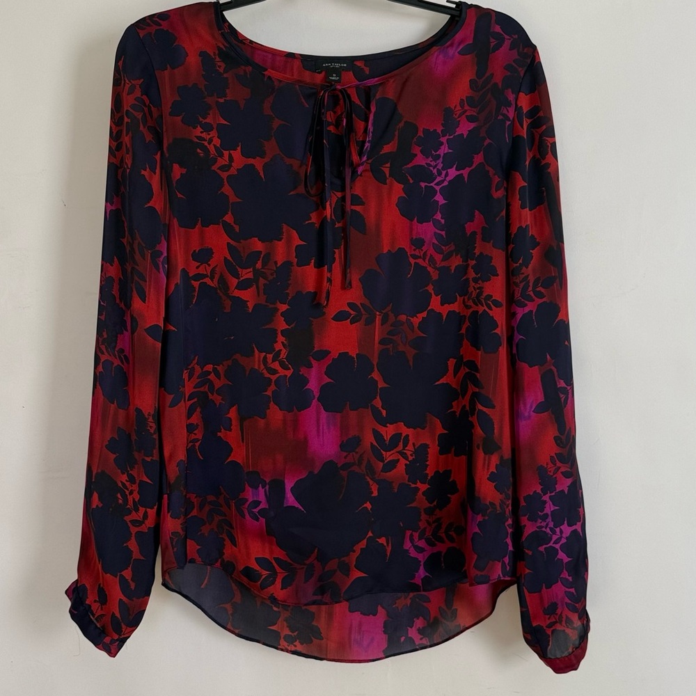 Ann Taylor Red and Purple Floral Blouse